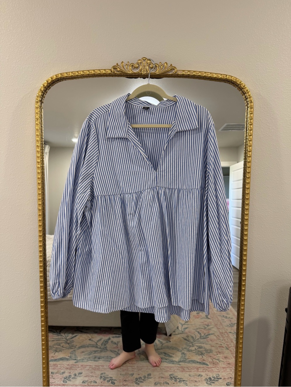 SHEIN Blue and White Striped Shirt